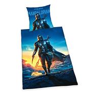 Herding Parure de Lit Star Wars The Mandalorian, Taie d'Oreiller 80 x 80 cm, Housse de Couette 135 x 200 cm, Avec Fermeture Éclair Facile, 100% Coton/Renforcé