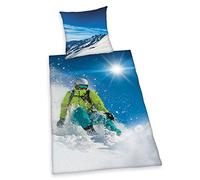 Herding Parure de Lit Young Collection, Motif Réversible Ski, Taie d'Oreiller 80 x 80 cm, Housse de Couette 135 x 200 cm, Avec Fermeture Éclair Facile à Utiliser, Coton/Renforcé