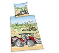 Herding Parure de Lit Young Collection, Motif Réversible Tracteur, Taie d'Oreiller 80 x 80 cm, Housse de Couette 135 x 200 cm, Avec Fermeture à Boutons, Coton/Flanelle