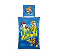 Herding Paw Patrol Linge de lit, taie d'oreiller 80 x 80 cm avec Motif réversible, Housse de Couette 135 x 200 cm, avec Patte de Boutonnage, 100% Coton