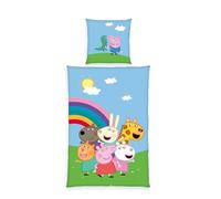Herding Peppa Pig Ensemble de literie, Motif réversible, taie d'oreiller 70 x 90 cm, Housse de Couette 140 x 200 cm, avec Fermeture éclair, 100% Coton/renforcé