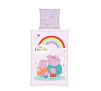 Herding Peppa Pig Ensemble de literie, Motif réversible, taie d'oreiller 80 x 80 cm, Housse de Couette 135 x 200 cm, avec Fermeture éclair, 100% Coton/renforcé