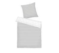 Herding Tom Tailor Drap de lit Renforcé, 80x80 cm + 135x200 cm, 100% Coton/Renforcé, avec Motif réversible et Fermeture éclair colorée, Check & Stripes Grey, White (Light Grey & Crisp White)