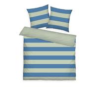 Herding Tom Tailor Housse de Couette, 2 * 80x80 cm + 200x220 cm, 100% Coton/renforcé, Motif Réversible et Fermeture Eclair Colorée, Bold Stripes Vert, Bleu (Green Leaf & Cool Blue)
