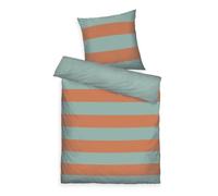 Herding Tom Tailor Housse de Couette, 70x90 cm + 140x200 cm, 100% Coton/renforcé, avec Motif réversible et Zip de qualité coloré, Bold Stripes Orange, Turquoise (Warm Coral & Fresh Sage)