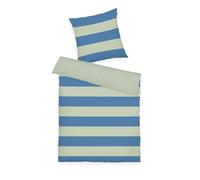 Herding Tom Tailor Housse de Couette, 80x80 cm + 155x220 cm, 100% Coton/renforcé, Motif Réversible et Fermeture Eclair Colorée, Bold Stripes Vert, Bleu (Green Leaf & Cool Blue)