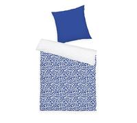 Herding Tom Tailor Housse de Couette, 80x80 cm + 155x220 cm, 100% Coton/renforcé, Motif Réversible et Fermeture Eclair Colorée, Organic Leaves Bleu, Blanc (Cobalt)