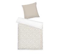 Herding Tom Tailor Housse de Couette, 80x80 cm + 155x220 cm, 100% Coton/renforcé, Motif Réversible et Fermeture Eclair Colorée, Organic Leaves Beige, Blanc (Sunny Sand)