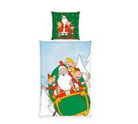 Herding Weihnachtsmann & Co. KG Ensemble de literie, Motif réversible, taie d'oreiller 80 x 80 cm, Housse de Couette 135 x 200 cm, avec Fermeture éclair, 100% Coton/renforcé