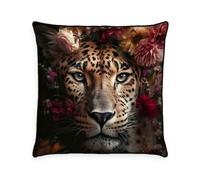 Herding Wild Flowers Leopard Soft Velboa Coussin décoratif, 50 x 50 cm, passepoilé, 100% Polyester, Multicolore