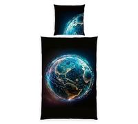 Herding Young Collection, Parure de lit, Globe Terrestre, taie d'oreiller 80 x 80 cm avec fermeture éclair et motif réversible, housse de couette 135 x 200 cm, Avec fermeture éclair, microfibre