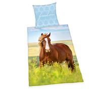 Herding YOUNG COLLECTION Parure de Lit Réversible, Chevaux, Housse de Couette 135 x 200 cm, Taie d'Oreiller 80 x 80 cm, Coton/Renforcé