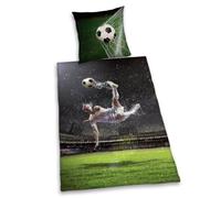 Herding YOUNG COLLECTION Parure de Lit Réversible, Football, Housse de Couette 160 x 210 cm, Taie d'Oreiller 65 x 100 cm, Coton/Renforcé