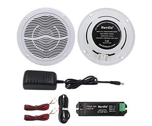 Herdio 6,5 Pouces 2 Voies 120 Watts Haut-parleurs de Plafond Marins étanches, Parfaits pour la Cuisine de Salle de Bain de Bateau, Compatible avec Bluetooth,1 Paire, Blanc