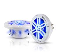 Herdio 8" 450W Marine Speakers - IP66 Waterproof Coaxial Audio, with Blue LED Light for Boats, ATVs, UTVs with UV Resistant White Grille (A Pair)