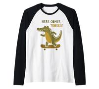 Here Comes Trouble Crocodile Skateboard Planche à roulettes Manche Raglan
