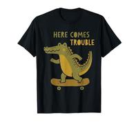 Here Comes Trouble Crocodile Skateboard Planche à roulettes T-Shirt