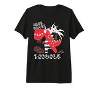 Here Comes Trouble Dino Mignon Dinosaure Garçon Fille T-Shirt Haut de Gamme