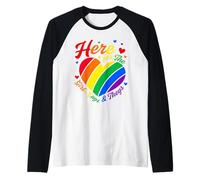 Here for The Girls Gays & Theys Rainbow Heart LGBTQ Ally Manche Raglan