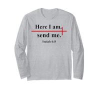 Here I Am Send Me Isaiah 6:8 Bible Verse Christian Cross Manche Longue