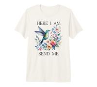 Here I Am Send Me Scripture Isaiah 6:8 Christian Hummingbird T-Shirt Haut de Gamme