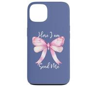 Here I Am Send Me Women Lord Send Me Christian Pink Bow Blue Coque pour iPhone 13