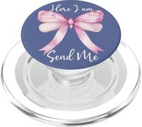 Here I Am Send Me Women Lord Send Me Christian Pink Bow Blue PopSockets PopGrip pour MagSafe
