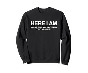 Here I Am What are Your 2 Wishes Funny Witty Y2K Meme Sweatshirt