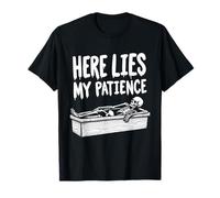 Here Lies My Patience Squelette Goth Cercueil Art Dark Horror T-Shirt