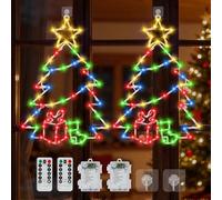 Herefun 2 Pièces Éclairage de Noël pour Fenêtre, Lumières de Silhouette de Fenêtre d'Arbre, Lumières Suspendues de Fenêtre de Noël, LED Decoration Noël Intérieur Extérieur avec Télécommande (S-2PCS)