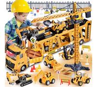 Herefun Camion Transporteur de Petites Voitures, Grand Camion Enfant (Son et Lumière), Engins de Chantier Jouet avec Grande Grue, Jeux Voiture Garçon, Cadeau Enfant 2 3+ Ans