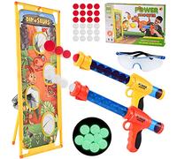 Herefun Jeu de Tir Enfant, 2 Pièces Pistolet Jouet, Pistolet Boule Mousse Set avec 24 Balles en Mousse + Lunettes de Protection + Cible de Tir, Jeu Cible pour Cadeaux Garçons et Filles