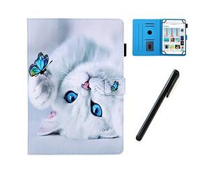 HereMore Housse Universelle Tablette 10.1 Pouces avec Stylet, Coque Pochette Étui de Protection pour Samsung A 10.1, Huawei M5 Lite/T3 T5 10, iPad 10.2, ASUS ZenPad 10, Lenovo Tab E10, Chat