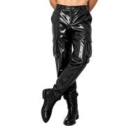 Heren Culotte Cuir Cargo Brillante Droite avec 4 Poches Jeans Biker Rocker Noir XL