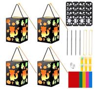 Herenear 4-teiliges Laternen Bastelset für Kinder, Sankt Martin Laterne Basteln, Waldtiere Laternen mit LED und Buntglaseffekt, St. Martin Laternenumzugn (Raccoon and Owl)