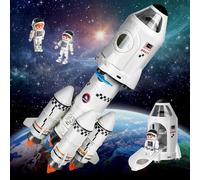 Herenear Fusée Jouet Espace, 5 en 1 Navette Spatiale Jouet - Effets Sonores Et Lumineux, Vaisseau Spatial avec Astronaute et Projecteurs, Jeu De Rôle Cadeau pour Enfants de 6 7 8 9 10 Ans