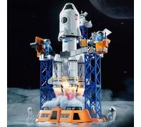 Herenear Fusée Spatiale Jouet, Navette Spatiale Jouet avec Plateforme de Lancement - avec Effets Sonores et Lumineux, Astronaute et Projecteurs, Jeu de Rôle Cadeau pour Enfants de 6 7 8 9 10 Ans