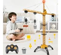 Herenear Grue Telecommandée, Hauteur 140 CM RC Grue à Tour Géante, 360 Degrés De Rotation Gru Crane De Chantier Enfant avec Lumières pour Enfants Garçon 8+