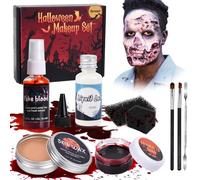 Herenear Halloween Maquillage Effets Spéciaux, Peinture Corporelle Enfant Adulte, Maquillage Clown Halloween Makeup, Peinture Visage Noir Blanc, Dents de Vampire, Kit de Maquillage Liquide en Latex