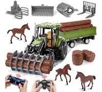 Herenear RC Tracteur Telecommandé Enfant, Tracteur Jouet pour Enfant avec Télécommande 2,4 GHz, Remorque, Grappin, Jouet Ferme, Cadeau pour Enfants à partir de 3 4 5 6 7 Ans
