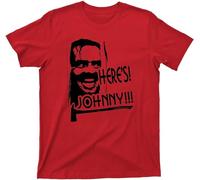 Here's Johnny T T-Shirts à Manches Courtes The Shining Stanley Kubrick Stephen King Overlook Hotel Horror Movie Tee (S, Red)(Large)