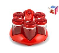 Herevin Porte Épices 6 Pots Verre 105 cc-Rouge-18 x 18 x 14 cm
