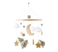 Herfair Cloche de lit mobile pour bébé avec étoiles, lune, moutons, en bois, pour fille, à suspendre, mobile pour lit de bébé, lit d'enfant (gris)