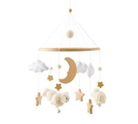 Herfair Cloche de lit mobile pour bébé avec étoiles, lune, moutons, en bois, pour fille, à suspendre, mobile pour lit de bébé, lit d'enfant (beige)