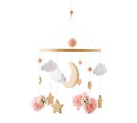 Herfair Cloche de lit mobile pour bébé avec étoiles, lune, moutons, en bois, pour fille, mobile à suspendre, pour lit de bébé, lit d'enfant (rose)