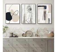 Herfair Ensemble de 3 images pour salon, géométrie abstraite, tableaux muraux, posters, simplicité pour la chambre, poster d'art, images sur toile, sans cadre (50 x 70 cm)