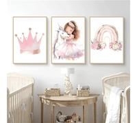 Herfair Lot de 3 posters pour chambre d'enfant - Rose - Princesse - Licorne - Décoration pour chambre de bébé - Sans cadre