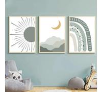 Herfair Lot de 3 posters pour chambre d'enfant - Vert - Arc-en-ciel - Soleil - Images murales - Style bohème - Décoration murale pour chambre de bébé - Sans cadre - 30 x 40 cm