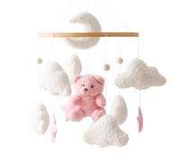 Herfair Mobile Baby - Cloche de lit pour bébé - Avec ours en peluche - En bois - Pour fille - À suspendre - Pour lit de bébé - Rose
