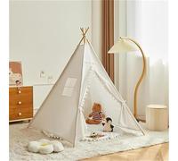 Herfair Tipi pour enfant - Tente d'intérieur avec boule en feutre - Tente de jeu en coton crème - Décoration pour chambre d'enfant - 160 x 120 x 120 cm